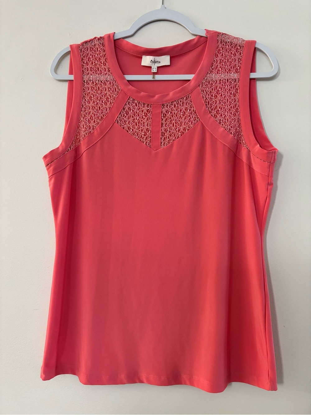 Coral Lace-Yoke Sleeveless Tank